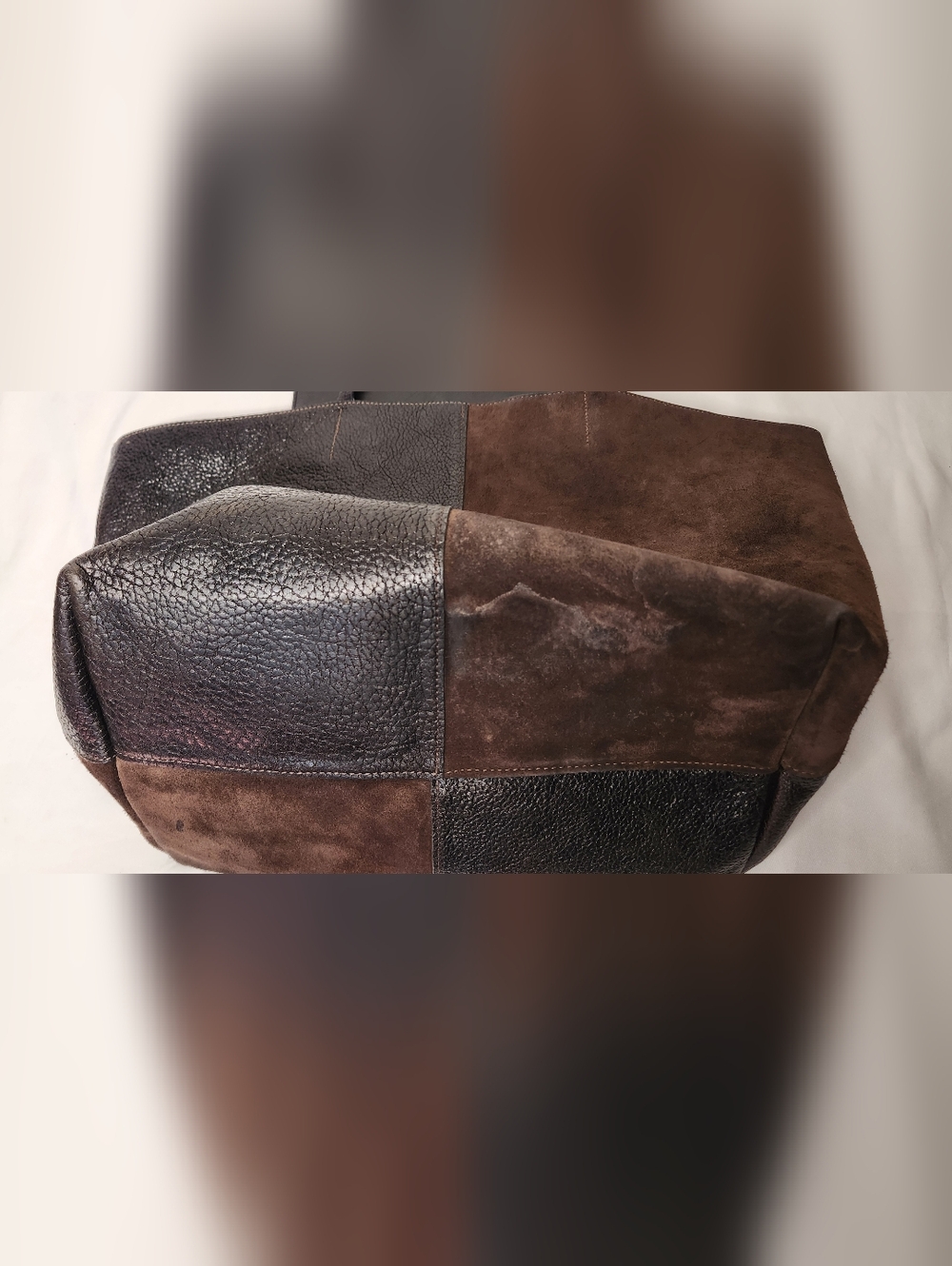 B May Leather Suede Tote Bag Shoulder Bag Two Tone Textured Designer Brown Purse - Picture 14 of 16